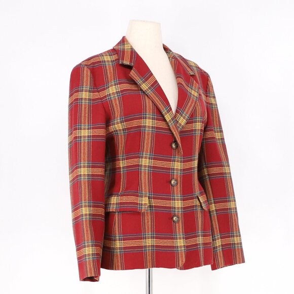 GAP VINTAGE 90s Women's Wool Red Plaid 3 Button Blazer Size 10 - Picture 2 of 6